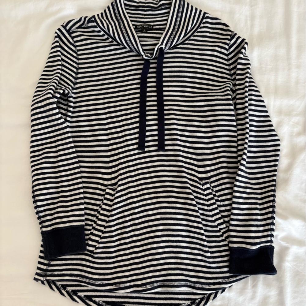 J. Crew Mercantile Navy and White Striped Funnel Neck Pullover Small